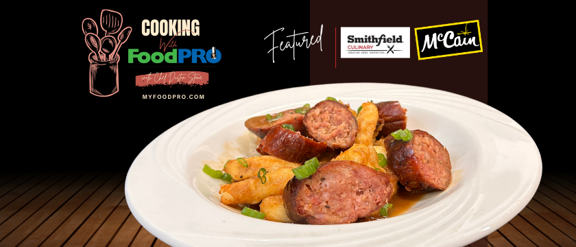 Smithfield Smoked Sausage & Tempura Cheese Wedge Poutine Recipe | Cooking with FoodPRO